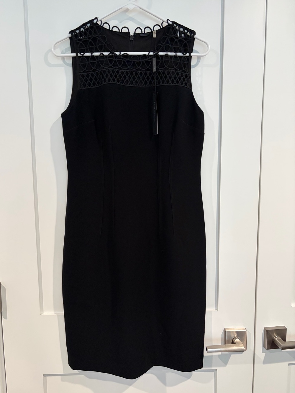 Elie Tahari Kingsley Black Sleeveless Midi Dress with Crochet Yoke